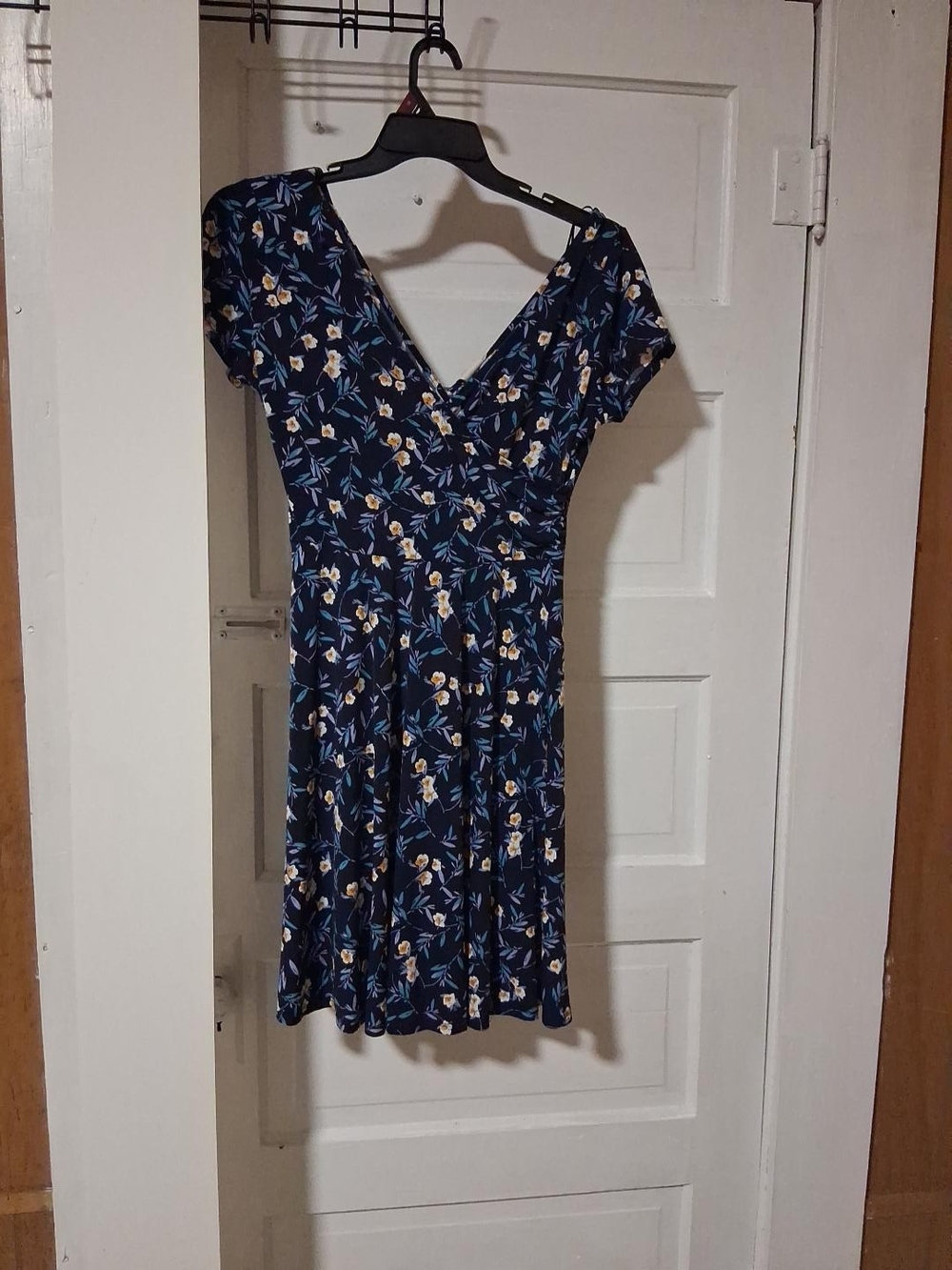 Navy Floral V-Neck Fit & Flare Dress